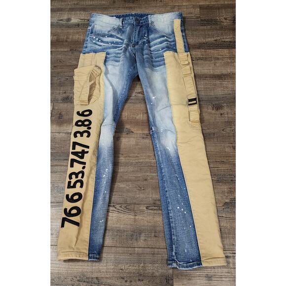 Smoke Rise Men's Acid Light Wash Distressed Canvas Blue Jeans Size 32x32. 2181 - Picture 1 of 7